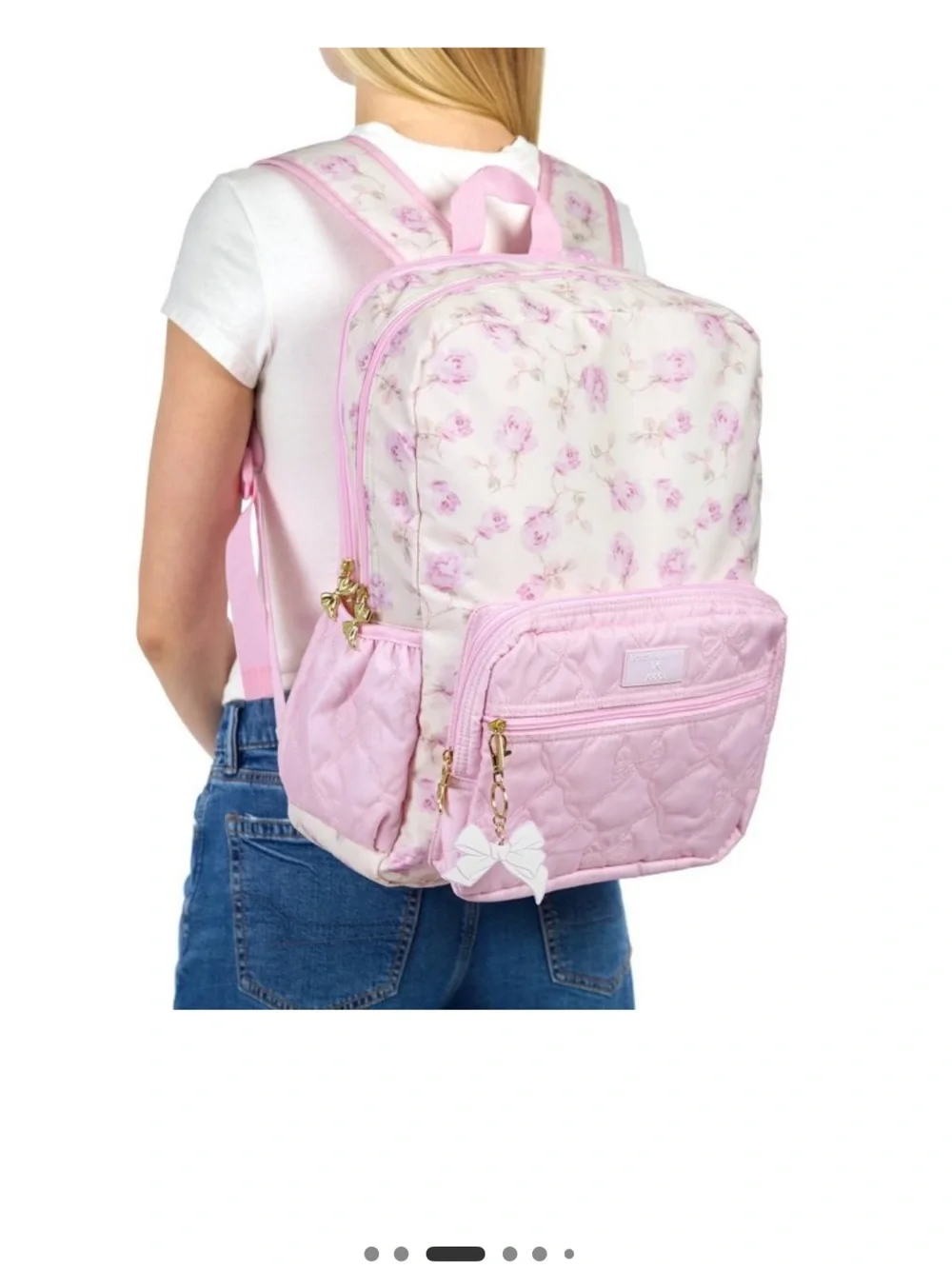 LoveShackFancy Pink Floral Quilted Kids Backpack